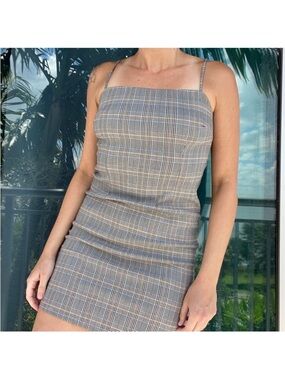 Gray Plaid Bodycon Mini Dress